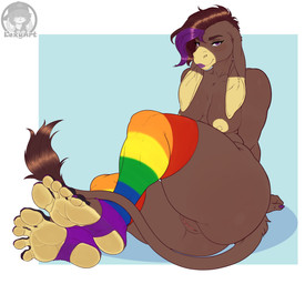 5_toes anthro areola barefoot big_butt breasts brown_body brown_fur brown_genitals brown_hair butt clothing colored_nails colored_toenails countershade_feet countershading feet female female_anthro floppy_ears foot_fetish foot_focus footwear fur genitals hair highlights_(coloring) humanoid_feet lipstick long_ears looking_at_viewer makeup multicolored_body multicolored_clothing multicolored_footwear multicolored_hair multicolored_socks nails narrowed_eyes nipples nude plantigrade purple_eyes purple_hair purple_lipstick purple_makeup purple_nails rainbow_clothing rainbow_footwear rainbow_socks simple_background sitting smile socks soles solo stirrup_socks tail tail_tuft thick_thighs toenails toes tuft vulva wrinkled_feet wrinkles yellow_body yellow_feet yellow_nipples lexartx asinus donkey equid equine mammal absurd_res digital_media_(artwork) hi_res