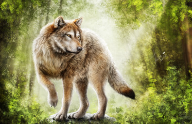 ambiguous_gender brown_body brown_fur day detailed_background detailed_fur feral forest fur light light_beam outside photorealism plant realistic solo sunbeam sunlight tree elena_roslyakova canid canine canis mammal wolf 2015 detailed hi_res lighting