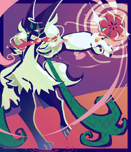 3_fingers 3_toes ambiguous_gender anthro feet fingers flower_(anatomy) flower_trick fur green_body green_fur green_tail jagged_mouth mask pawpads paws pink_eyes pink_nose solo sparkles tail toes mrh2o2 nintendo pokemon generation_9_pokemon meowscarada pokemon_(species) 2026 hi_res
