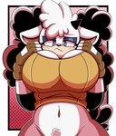 anthro big_breasts blush bottomless breasts cleavage clothed clothing female fingerless_gloves gloves handwear horn solo cxrryart idw_publishing sega sonic_the_hedgehog_(comics) sonic_the_hedgehog_(idw) sonic_the_hedgehog_(series) lanolin_the_sheep_(sonic) bovid caprine mammal sheep hi_res