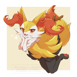ambiguous_anthro ambiguous_gender anthro biped blush border claws cute_fangs digitigrade dipstick_tail eyelashes fangs feet fluffy fluffy_tail hand_on_cheek heart_symbol hindpaw leaning leaning_forward looking_at_viewer markings object_in_tail open_:3 open_mouth open_smile pawpads paws side_view simple_background smile solo stick stick_in_tail tail tail_markings teeth text thick_eyelashes toe_claws tongue white_border ktyon3 nintendo pokemon braixen canid generation_6_pokemon mammal pokemon_(species) 1:1 2026 digital_drawing_(artwork) digital_media_(artwork) english_text full-length_portrait hi_res japanese_description japanese_text portrait signature