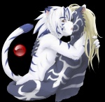 claws duo hug male nude open_mouth red_eyes simple_background tail transparent_background miburi onmyou_taisenki kogenta_(onmyou_taisenki) rangetsu_(onmyou_taisenki) alpha_channel