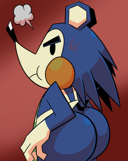anthro apron apron_only big_butt blue_body butt clothing cross-popping_vein dot_eyes female female_anthro pouting simple_background simple_eyes solo pembrokewkorgi animal_crossing nintendo mabel_able eulipotyphlan hedgehog mammal 2024 4:5 digital_drawing_(artwork) digital_media_(artwork)