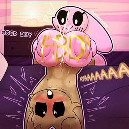 anthro areola bed big_breasts black_sclera blush bodily_fluids breast_play breasts brown_body cabinet cake cum cum_between_breasts cumshot dessert dialogue duo ejaculation exclamation_point eyelashes female floppy_ears food front_view fur furniture genital_fluids hand_on_breast heart_symbol holding_breast huge_breasts inside long_ears lop_ears lying male male/female monotone_body motion_lines navel nipple_dip nipples nude nude_female nude_male on_back open_mouth outline paint pink_body sex smile text titfuck white_eyes oxyoxyoxyox marshmallow_(oxyoxyoxyox) nimby_(nimbynimbasa) felid feline lagomorph leporid mammal rabbit 1:1 2024 artist_name digital_drawing_(artwork) digital_media_(artwork) english_text hi_res