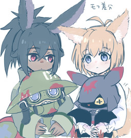 anthro armor black_body black_fur black_hair blonde_hair cloak clothing cowl eyewear fox_ears fur goggles group hair headgear helmet huh male rabbit_ears wings ebiebionigiri bandai_namco digimon digimon_beatbreak granit_(digimon_beatbreak) makoto_kuonji animal_humanoid chiropmon digimon_(species) humanoid ludomon