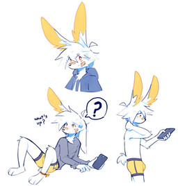 adhesive_bandage anthro bulge cellphone clothed clothing dialogue electronics fur group hair holding_cellphone holding_object holding_phone hoodie male phone question_mark rabbit_ears scut_tail short_tail side_view simple_background tail topwear underwear underwear_only white_background white_body white_fur axy_usagi axy_(axy_usagi) lagomorph leporid mammal rabbit