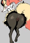 animal_genitalia animal_pussy anthro anus biped blush bodily_fluids butt canine_genitalia canine_pussy censored_version_at_source fangs feet female fur genitals grey_background inner_ear_fluff looking_back nude pawpads paws presenting pussy rear_view red_eyes simple_background soles solo sweat teeth thick_thighs toes tuft yellow_body yellow_fur negoya nintendo pokemon braixen canid canine generation_6_pokemon mammal pokemon_(species) 2025 alternate_version_at_source digital_media_(artwork)