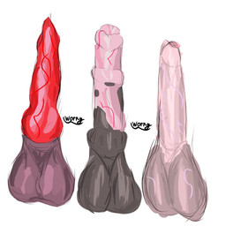 animal_genitalia animal_penis balls canine_genitalia canine_penis comparing darkened_balls darkened_genitalia disembodied_penis equine_genitalia equine_penis erection genitals group humanoid_genitalia humanoid_penis knot male penis penis_size_difference red_penis simple_background text trio white_background worny 1:1 absurd_res colored colored_sketch digital_media_(artwork) guide_lines hi_res signature sketch