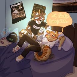 alcohol anthro balls beer beverage bodily_fluids cd_album cd_player clothed clothing dialogue duo genital_fluids genitals male male/male peeing peeing_on_another penis text urine watersports sunschnauzer3 barenaked_ladies pearl_jam sublime the_smashing_pumpkins canid canine canis domestic_cat domestic_dog felid feline felis mammal 1:1 absurd_res english_text hi_res