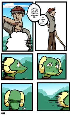 anthro clothed clothing dialogue duo female horn male speech_bubble text yellow_eyes brradett lernie_(brradett) human mammal scalie absurd_res colored comic digital_media_(artwork) english_text hi_res