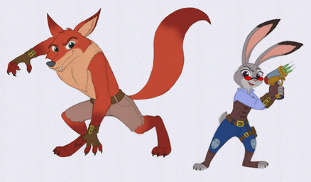 anthro clothing duo female fur male simple_background toony white_background littlebluescorpion disney zootopia judy_hopps nick_wilde canid canine fox lagomorph leporid mammal rabbit red_fox true_fox vampire 2017 absurd_res hi_res