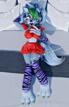 2024 3_toes 3d_(artwork) animatronic black_nose bottomwear canid canine canis claws clothing digital_media_(artwork) ear_piercing ear_ring eyelashes feet female five_nights_at_freddy's five_nights_at_freddy's:_security_breach glistening glistening_body green_claws green_highlights grey_body hair hand_behind_head hi_res highlights_(coloring) lipstick looking_at_viewer lordwolf lying machine makeup mammal on_back piercing pillow prick_ears purple_lipstick red_bottomwear red_clothing red_shirt red_skirt red_topwear ring_piercing robot roxanne_wolf scottgames sharp_teeth shirt skirt solo steel_wool_studios teeth toes topwear white_hair wolf yellow_eyes