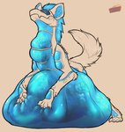 abdominal_bulge ambiguous_gender digitigrade eyes_closed feral fully_inside glowing machine solo synthetic translucent translucent_body vore reubarbpie radar_(thetwfz) canid canine mammal robot hi_res