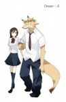 anthro bottomwear canid canine clothed clothing dlion0000 duo female female_on_anthro fox human human_on_anthro interspecies kemokare male male/female male_on_human mammal music_player necktie romantic romantic_couple shirt simple_background skirt tail topwear white_background white_clothing white_shirt white_topwear