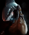 black_background black_eyes cybernetics dark_body dark_skin empty_eyes fin for_a_head glistening glowing grey_body grey_skin head_fin light looking_at_viewer machine male muscular muscular_male nude scar side_view simple_background solo steam nomax animal_head animal_humanoid cyborg fish human humanoid hybrid mammal marine shark 2012 bust_portrait dark_theme detailed hi_res lighting portrait