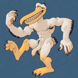 abs action_pose anthro armpit_hair avian_feet beak body_hair feathers feet flaccid foreskin genitals humanoid_genitalia humanoid_penis long_feet long_foreskin long_penis male muscular muscular_male nude pecs penis pose pubes silly_pose simple_background small_eyes smile soles solo unretracted_foreskin white_body yellow_beak yellow_feet ravuer avian bird pelecaniform pelican 1:1 hi_res