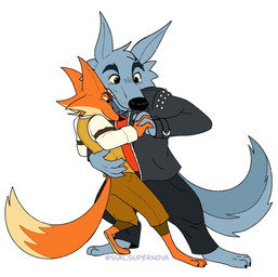 action_pose anthro arm_wraps barefoot black_outline blue_body blue_fur cheek_tuft claws clothing cuff_(restraint) dancing duo facial_tuft fangs feet fur hand_holding hand_on_back hand_on_hip head_on_chest head_tuft interspecies jacket leather leather_clothing leather_jacket leather_topwear male male/male multicolored_body multicolored_fur orange_body orange_clothing orange_fur orange_shirt orange_topwear outline paws pose red_clothing red_shirt red_topwear restraints romantic romantic_couple shirt simple_background smile tail tail_tuft teeth topwear tuft two_tone_body two_tone_fur vest white_background wraps wrist_cuffs yellow_body yellow_fur sun-supernova don't_eat_the_neighbours fox_(don't_eat_the_neighbours) wolf_(don't_eat_the_neighbours) canid canine canis fox mammal wolf colored hi_res