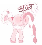 anthro anus balls blush bodily_fluids bottomwear bottomwear_down butt clothed clothing denim denim_bottomwear denim_clothing denim_shorts diarrhea ear_piercing ear_ring facial_piercing feces feces_on_body feces_on_butt fur genitals hair hooves leaning_on_self male narrowed_eyes nose_piercing nose_ring open_mouth partially_clothed perineum piercing pooping pooping_on_floor raised_tail ring_piercing scatplay shirt shorts shorts_down simple_background solo sound_effects sweat sweaty_butt tail text tongue tongue_out topwear oversheep equid equine horse mammal hi_res monochrome nonbinary_(lore)