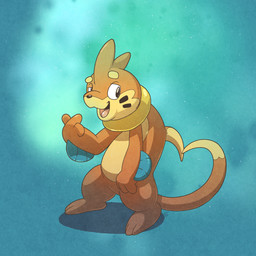 2_tails 3_fingers 3_toes anthro arm_fin circle_eyebrows dipstick_tail eyebrows featureless_crotch feet fin finger_heart fingers flotation_sac markings multi_tail multicolored_body open_mouth orange_body smile solo tail tail_markings toes two_tone_body argon_vile monster_mind nintendo pokemon buizel generation_4_pokemon pokemon_(species) 1:1 hi_res