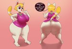 anthro big_breasts big_butt black_eyes blonde_hair breasts butt clothing dress female hair solo tail text thick_thighs jovi_cap animal_crossing nintendo monique_(animal_crossing) domestic_cat felid feline felis mammal english_text hi_res