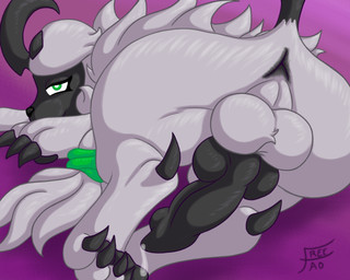 animal_genitalia animal_penis anus backsack balls bedroom_eyes black_body black_penis bodily_fluids canine_genitalia canine_penis claws dripping feral fur genital_fluids genitals green_eyes hair knot knotted_penis looking_at_viewer male narrowed_eyes pawpads paws penis perineum ponytail precum precum_drip presenting presenting_anus presenting_balls rear_view seductive simple_background solo white_body white_fur y_anus freetao nintendo pokemon tao_(freetao) absol generation_3_pokemon pokemon_(species) 5:4 hi_res