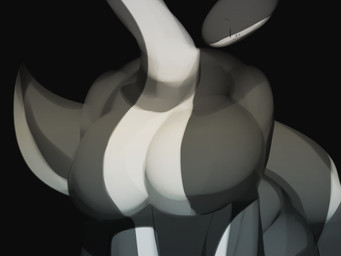 anthro big_breasts biped black_background black_body black_skin breast_squish breasts featureless_breasts female long_neck long_tail multicolored_body multicolored_skin non-mammal_breasts simple_background solo squish tail thick_tail two_tone_body two_tone_skin white_body white_skin psznnp lizard reptile scalie 2020 4:3