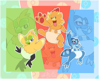 ambiguous_gender big_diaper border clean_diaper diaper group starter_trio trio white_border ragesamuraix nintendo pokemon avian browt canid canine gecqua generation_10_pokemon lizard mammal pokemon_(species) pombon reptile scalie 2026 5:4 absurd_res hi_res