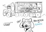 alternate_universe clothed clothing gas_mask mask supplies truck vehicle kkhoppang apocalypse_au_(undertale) undertale undertale_(series) bob_(undertale) temmie_(undertale) canid canine mammal tem hi_res