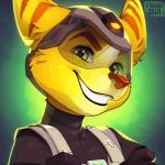 anthro black_lips cinemagraph fur green_eyes lips male red_nose smile solo teeth yellow_body yellow_fur kyander ratchet_and_clank sony_corporation sony_interactive_entertainment ratchet_(ratchet_and_clank) lombax mammal 1:1 2019 2d_animation animated short_playtime