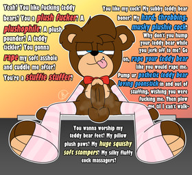 anthro bow_tie caption clothing degradation encouragement erection feet foot_fetish kink_shaming legwear male musk plushie plushophilia profanity sitting solo spread_legs spreading stockings text young young_anthro young_male conditional_dnp olly oliver_masthay teddy_bear_(species) absurd_res english_text hi_res adult_(lore)