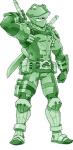 abs armor assassin biceps clothing costume looking_at_viewer male melee_weapon muscular muscular_male not_furry pecs pose raised_arm simple_background solo standing sword weapon white_background unknown_artist log_horizon teenage_mutant_ninja_turtles leonardo_(tmnt) amphibian frog human mammal