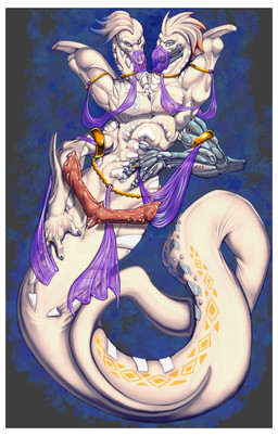 2_heads 2_penises 4_arms anal animal_genitalia animal_penis anus apode bodily_fluids border claws cum cybernetics genital_fluids genitals hemipenes jewelry legless machine male multi_arm multi_genitalia multi_head multi_limb multi_penis multifur nude penis piercing scales serpentine tattoo white_border madpolar draconcopode naga reptile scalie snake digital_media_(artwork)