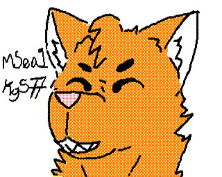 ambiguous_gender anthro fur mseal_kgs77 orange_body orange_fur red_nose simple_background smile solo teeth text white_background white_body white_fur canid canine fox hyena mammal headshot_portrait low_res portrait