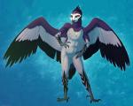 anthro anthrofied athletic athletic_anthro athletic_female beak black_body black_feathers blue_background blue_eyes claws feathered_wings feathers featureless_crotch feet female grey_beak grey_body grey_feathers hands_on_hips head_feathers looking_aside multicolored_body multicolored_feathers nude pecs pose purple_body purple_feathers simple_background solo spread_wings standing tail tail_feathers talons toes wings yellow_sclera tacimur disney the_lion_guard the_lion_king anga_(the_lion_guard) accipitrid accipitriform avian bird eagle martial_eagle 2019