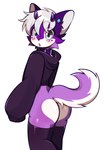 2_horns ambiguous_gender anthro biped blue_eyes bubble_butt butt curved_horn femboy fur horn looking_at_viewer purple_body purple_fur slim_anthro slim_male solo white_body white_fur bobbipup domestic_cat felid feline felis mammal 2024 hi_res male_(lore)