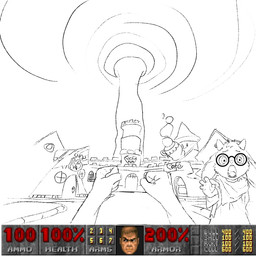 anthro building castle clothed clothing dark_fountain duo eyewear first_person_view fist gameplay_mechanics glasses horn looking_at_viewer male open_mouth scarf store teeth text town wolf_instincts deltarune doom_(series) id_software microsoft undertale_(series) doom_slayer ralsei bovid caprine darkner goat mammal 1:1 black_and_white english_text hi_res monochrome
