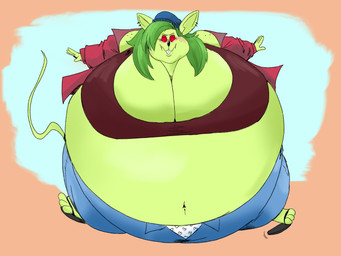 3_toes abstract_background anthro beanie belly big_belly big_breasts black_flip_flops blue_beanie blue_bottomwear blue_clothing blue_hat blue_headwear blue_pants blush bottomwear breasts brown_clothing brown_topwear buckteeth cleavage clothed clothing ear_piercing eyewear feet female flip_flops footwear freckled_shoulders freckles front_view glasses green_body green_hair green_tail hair hat headgear headwear huge_belly huge_breasts hyper hyper_belly hyper_inflation inflation jacket long_tail midriff navel panties pants pattern_clothing pattern_underwear piercing red_clothing red_eyewear red_glasses red_jacket red_topwear sandals shoes solo tail teeth toes topwear underwear white_clothing white_panties white_underwear shishkeburger reevie_(reevierat) mammal murid murine rat rodent 2024 4:3 absurd_res digital_media_(artwork) hi_res