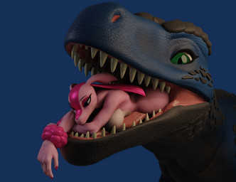 ambiguous_gender anthro big_butt blue_body bored breasts butt duo female feral in_mouth nude nude_anthro partially_inside size_difference smile vore beastposessed jinnoaka_(modeler) mayosplash_(modeler) palworld pocketpair dinosaur interceptor lovander pal_(species) prehistoric_species reptile scalie