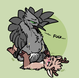 abdominal_bulge after_sex anthro antlers beak belly big_belly blush blush_lines bodily_fluids breasts claws clitoris cowgirl_position cum cum_in_vagina cum_inflation cum_inside cum_on_self dominant dominant_female duo erection excessive_cum excessive_genital_fluids exhausted feathered_wings feathers featureless_breasts female from_front_position fur genital_fluids genitals green_eyes grey_body hand_behind_head horn inflation male male/female male_penetrating nude on_bottom on_top open_mouth penetration penile penis pinned pinned_to_ground power_bottom profanity questionable_consent scared semi-anthro sex simple_background smile text vaginal vaginal_penetration winged_arms wings bizart kodin vera_(bizart) avian bird deer juniper_titmouse mammal oscine passerine tit_(bird) titmouse_(bird) 2025 aliasing digital_media_(artwork) english_text hi_res