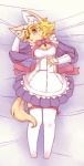 blonde_hair blush clothing female fur hair kemono legwear lying open_mouth purple_eyes solo stockings tan_body tan_fur dangan cyberconnect2 little_tail_bronx solatorobo flo_financier canid canine caninu canis chihuahua domestic_dog mammal toy_dog 2010