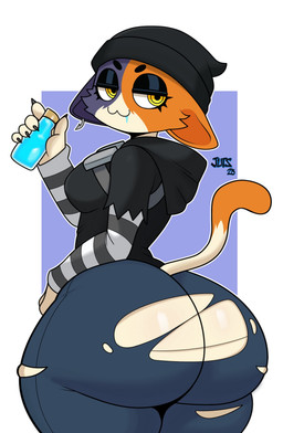 anthro beanie bedroom_eyes big_butt black_beanie black_clothing black_eyeshadow black_hat black_headwear black_hoodie black_topwear bottomwear butt chug_jug clothed clothed_anthro clothed_female clothing denim denim_bottomwear denim_clothing ear_piercing eyeshadow female fur hat headgear headwear hoodie huge_butt huge_thighs jeans long_sleeves makeup multicolored_body multicolored_fur narrowed_eyes pants piercing rear_view seductive solo standing thick_thighs topwear torn_bottomwear torn_clothing torn_jeans torn_pants white_body white_fur yellow_eyes jutsapostion epic_games fortnite meow_skulls calico_cat domestic_cat felid feline felis mammal 2025 absurd_res hi_res signature