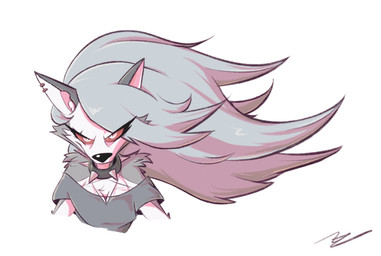 anthro breasts cleavage clothed clothing collar ear_piercing female fur grey_body grey_fur grey_hair hair long_hair looking_at_viewer multicolored_body multicolored_fur piercing pupils red_sclera shirt shoulderless_shirt shoulderless_topwear simple_background slit_pupils solo spiked_collar spikes topwear two_tone_body two_tone_fur white_background white_body white_eyes white_fur adam_clowery hellaverse helluva_boss mythology loona_(helluva_boss) canid canid_demon canine demon hellhound mammal mythological_canine mythological_creature bust_portrait hi_res portrait signature