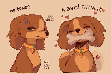 afterimage ambiguous_feral ambiguous_gender asking_viewer blue_eyes bone bone_in_mouth brown_tail collar countershade_face countershade_neck countershading daww dialogue eyelashes eyes_closed feral floppy_ears food_in_mouth happy heart_symbol lop_ears mouth_hold philtrum solo tail tail_motion tailwag text thanking toony conditional_dnp tohupo canid canine canis domestic_dog mammal 2025 artist_name dated digital_drawing_(artwork) digital_media_(artwork) english_text hi_res