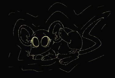 belly big_ears big_eyes big_head big_pupils black_background female female_feral feral genitals legs_up looking_at_viewer lying on_side plump_labia presenting presenting_vulva pupils simple_background solo thick_thighs toony vulva whiskers wolps what_color_are_you mammal mouse murid murine rodent 2024