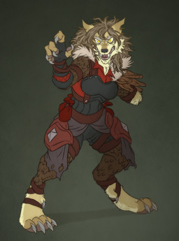 amputee angry anthro claws clothed clothing disability fangs female fur hair looking_at_viewer simple_background snarling solo standing teeth toe_claws howlite blizzard_entertainment warcraft canid mammal werecanid werecreature worgen digital_media_(artwork)