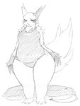 anthro biped clothing female front_view frown fur looking_at_viewer school_swimsuit slightly_chubby solo swimwear baburusushi nintendo pokemon generation_3_pokemon pokemon_(species) zangoose 3:4 hi_res monochrome sketch