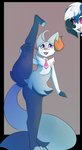 ambiguous_gender anthro disembodied_head duo female femboy flexible one_leg_up raised_leg solo_focus splits spread_legs spreading standing vertical_splits kitsunekotaro nintendo pokemon aleph fan_character braixen generation_6_pokemon generation_7_pokemon lycanroc midnight_lycanroc pokemon_(species) hi_res