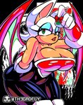 anthro big_breasts black_background blue_eyeshadow breasts christmas_clothing cleavage clothed clothing eyeshadow female gloves green_eyes hair handwear holidays lipstick looking_at_viewer makeup membrane_(anatomy) membranous_wings mistletoe plant red_lipstick simple_background solo white_hair wings th3gadfly christmas sega sonic_the_hedgehog_(series) rouge_the_bat bat mammal 2022 hi_res signature