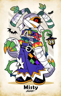 bandage bandage_on_face big_claws claws clothed clothing female holding_lantern holding_object lamp lantern solo nelnal humanoid living_pumpkin hi_res