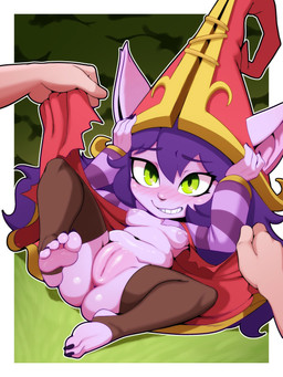 ambiguous_gender anus areola biped breasts butt clothed clothing disembodied_hand duo eyelashes female female/ambiguous female_focus genitals green_eyes legwear mostly_nude nipples plump_labia pupils purple_body smile solo_focus spread_legs spreading vulva delicioussoup league_of_legends riot_games tencent lulu_(lol) human humanoid mammal yordle 3:4 hi_res